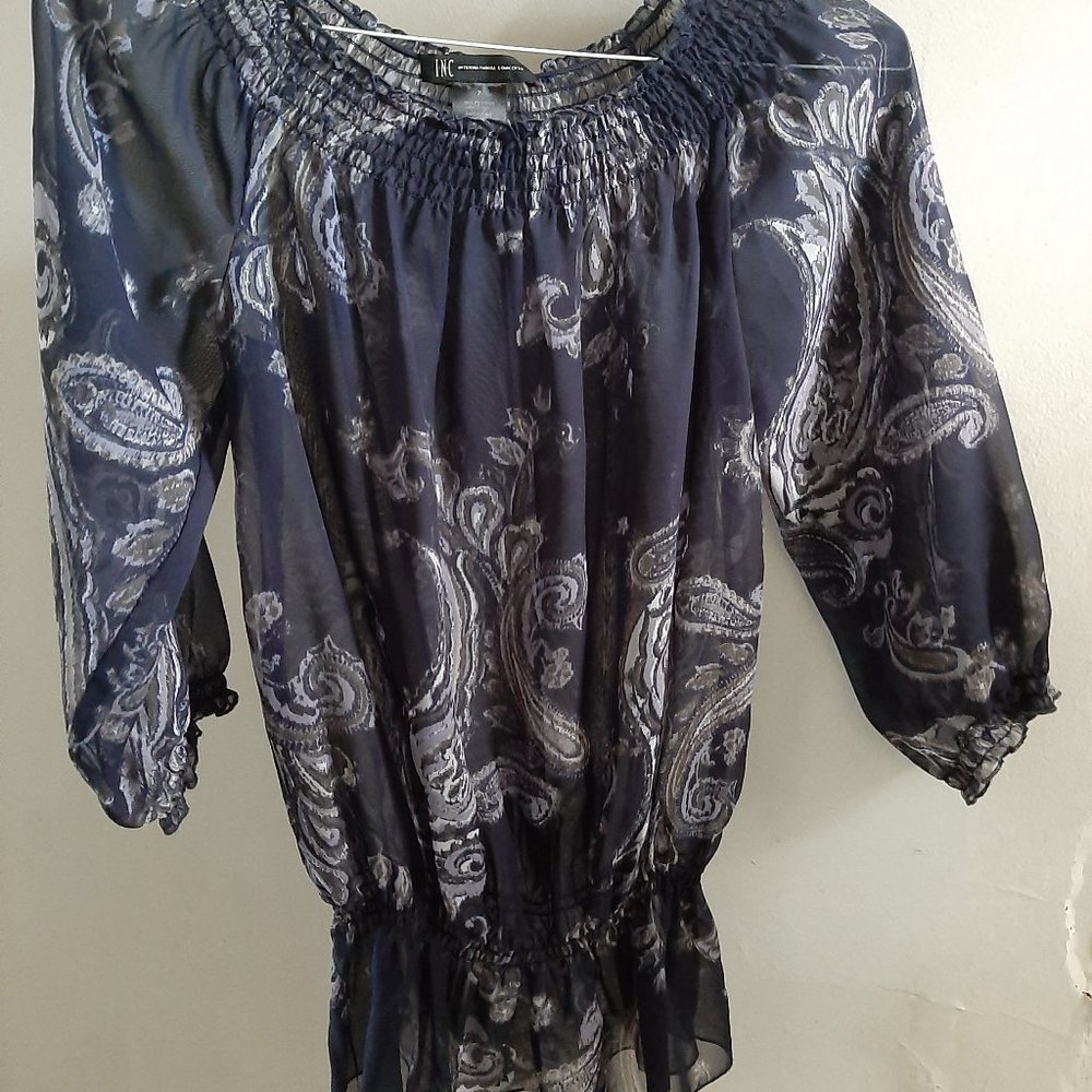 International Concepts Size 2 Sheer Navy Top